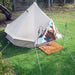 3m bell tent australia Sibley 300 Ultimate set up on grass with lanterns out front