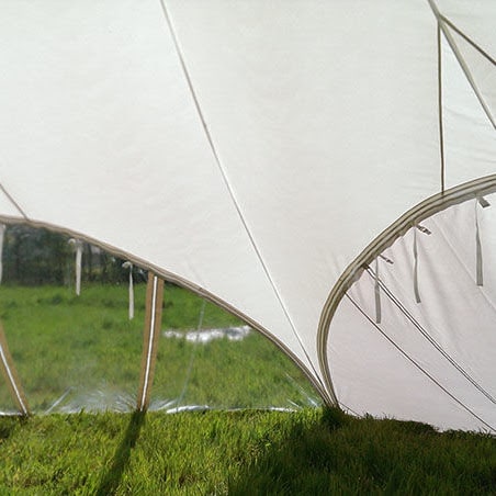 Starshade 1300 Pro Event Tent side panels white and clear interior view close up