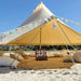 bell tent 4m Sibley 400 Pro beach picnic with bohemian furniture