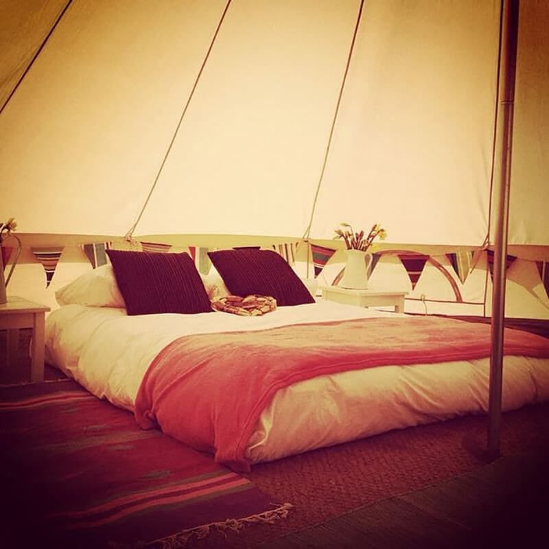 bell tent 5m Sibley 500 Ultimate interior view with double bed set up