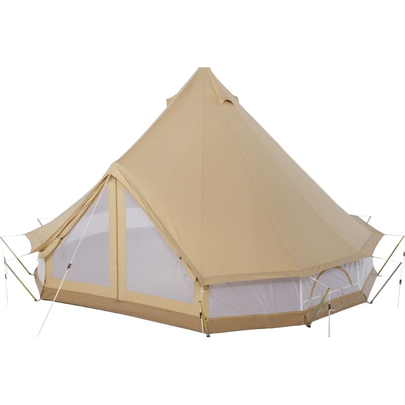three person tent - CanvasCamp Sibley 450 Protech white background side view doors and sidewalls up mesh down